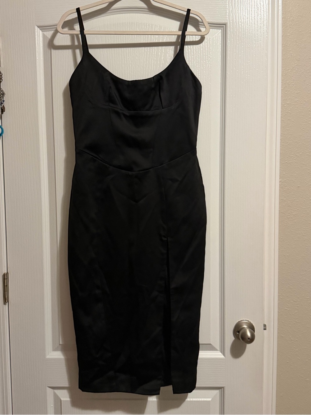 House of CB Black Slip Midi Dress with Front Slit Detail